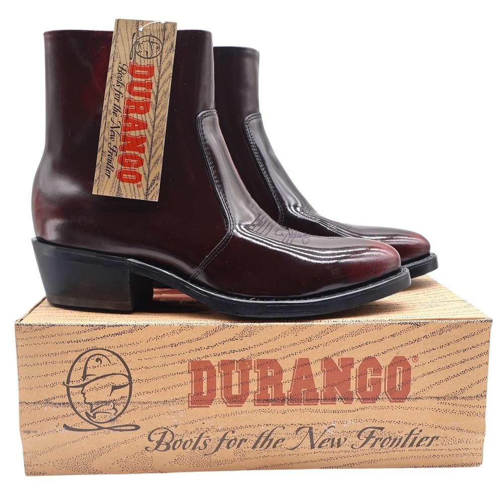 Durango Zip Trucker Boots Mens 9 D Vintage Black Cherry Leather Western TR825